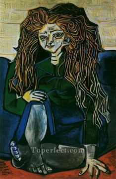  Helene Pintura - Retrato de Madame Helene Parmelin sobre fondo verde 1951 cubismo Pablo Picasso